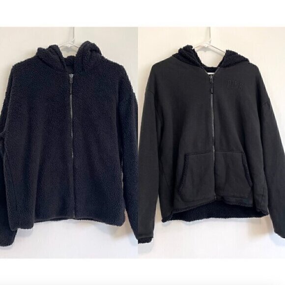 VS PINK VICTORIA'S SECRET Reversible Sherpa Lined Full Zip Hoodie Sweatshirt M - Picture 1 of 16